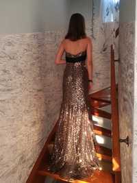Przecudna studniówka balowa ślubna suknia r. 6 złota, cekiny, sexy
