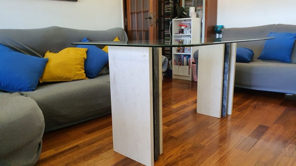 Mesa de Sala em vidro e mármore 172 x 90 cm
