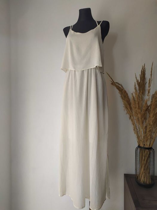 Esmara Sukienka maxi Biała Kremowa Na ramiączkach Hippie Boh 40