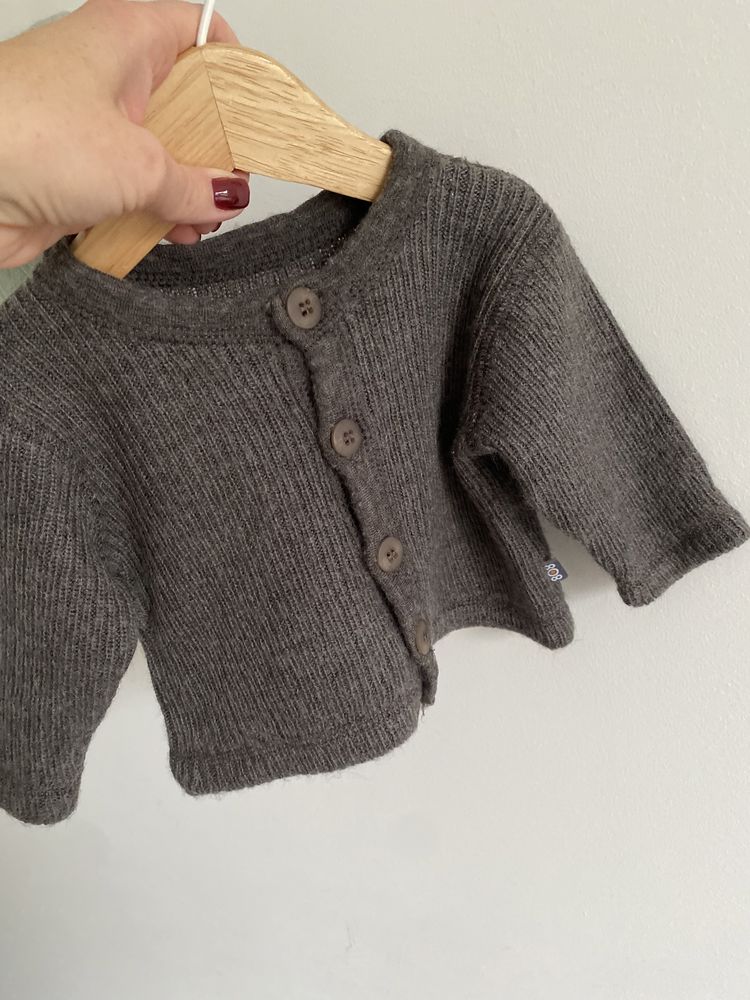 Sweter wełna merino 100% 56 brązowo szary guziki