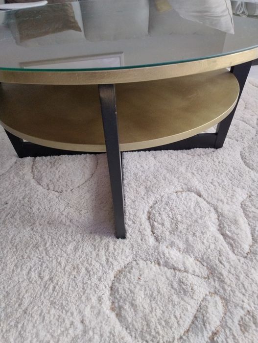 Stolik kawowy złoty z szybą