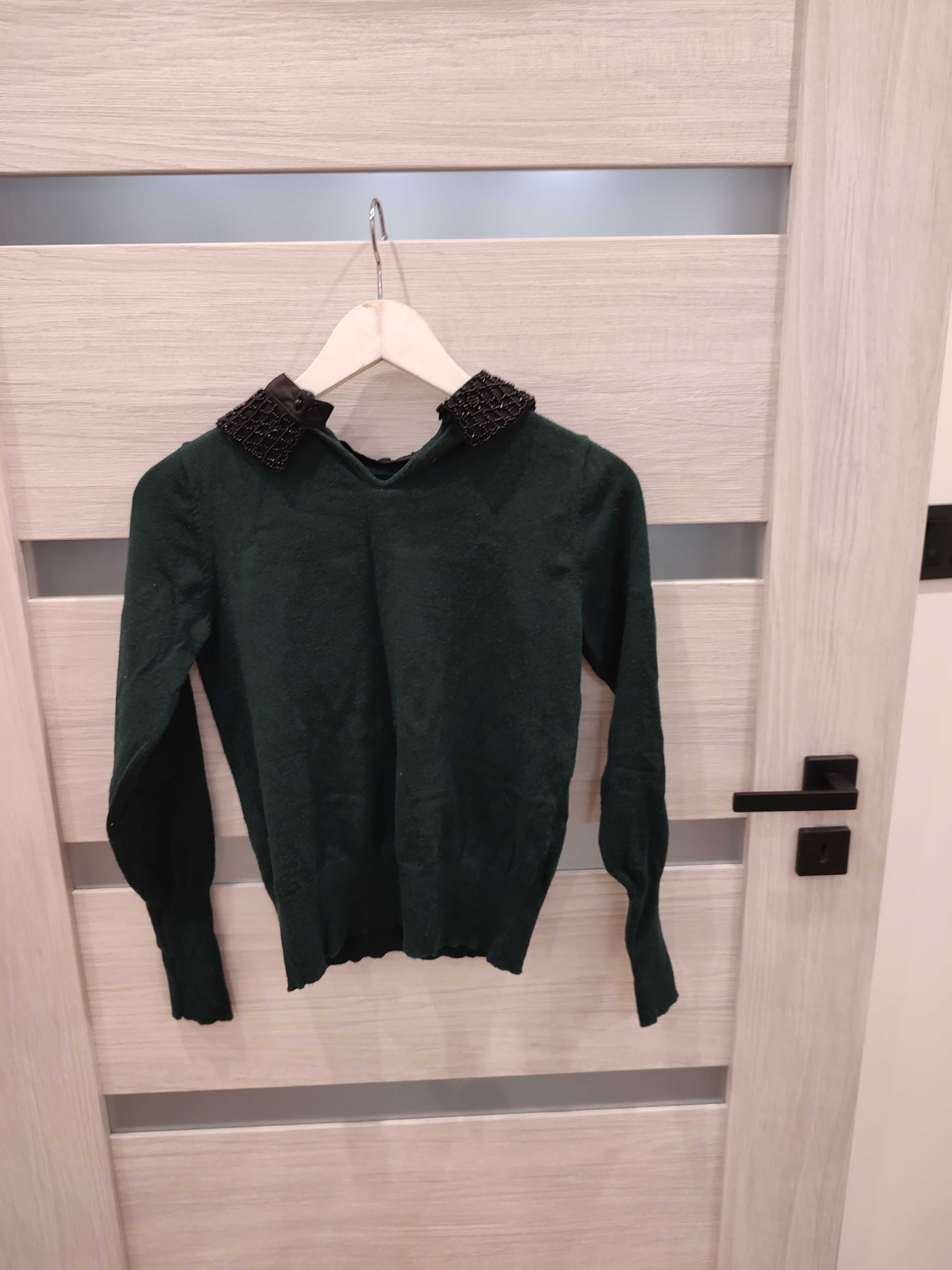 Bluzka sweter butelkowa zieleń z kołnierzykiem s/m Reserved