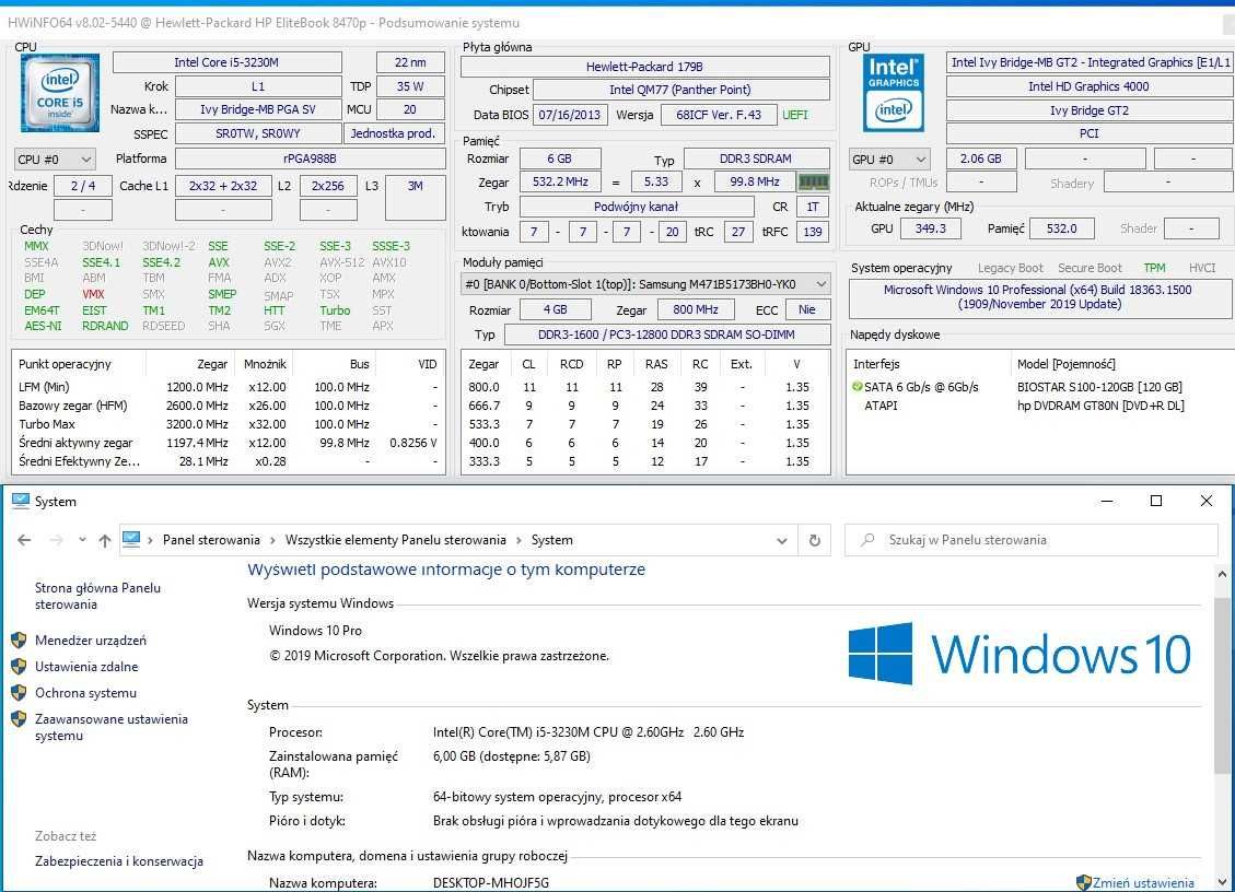 laptop HP Elitebook intel core i5 / ssd / WIN 10 po serwisie okazzzjaa