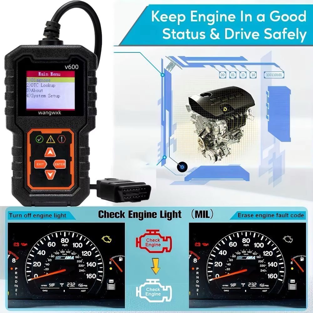 Автомобильный сканер OBD2, Обд диагностика, тестер напряжения и ошибок