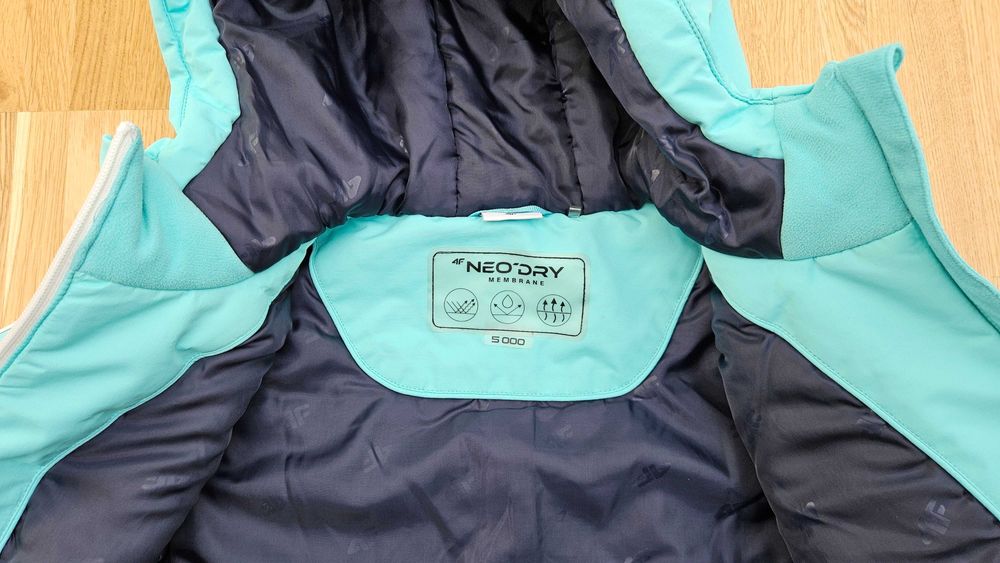 Kurtka narciarska 4F 140 dziecięca 5000 turkusowa dziewczynki zimowa