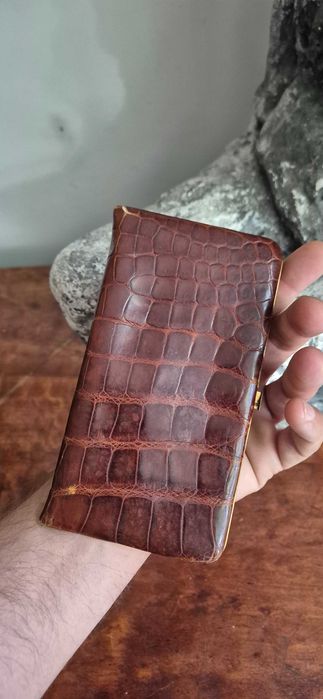 Stary skórzany portfel wizytownik glamour skóra węża prada gucci