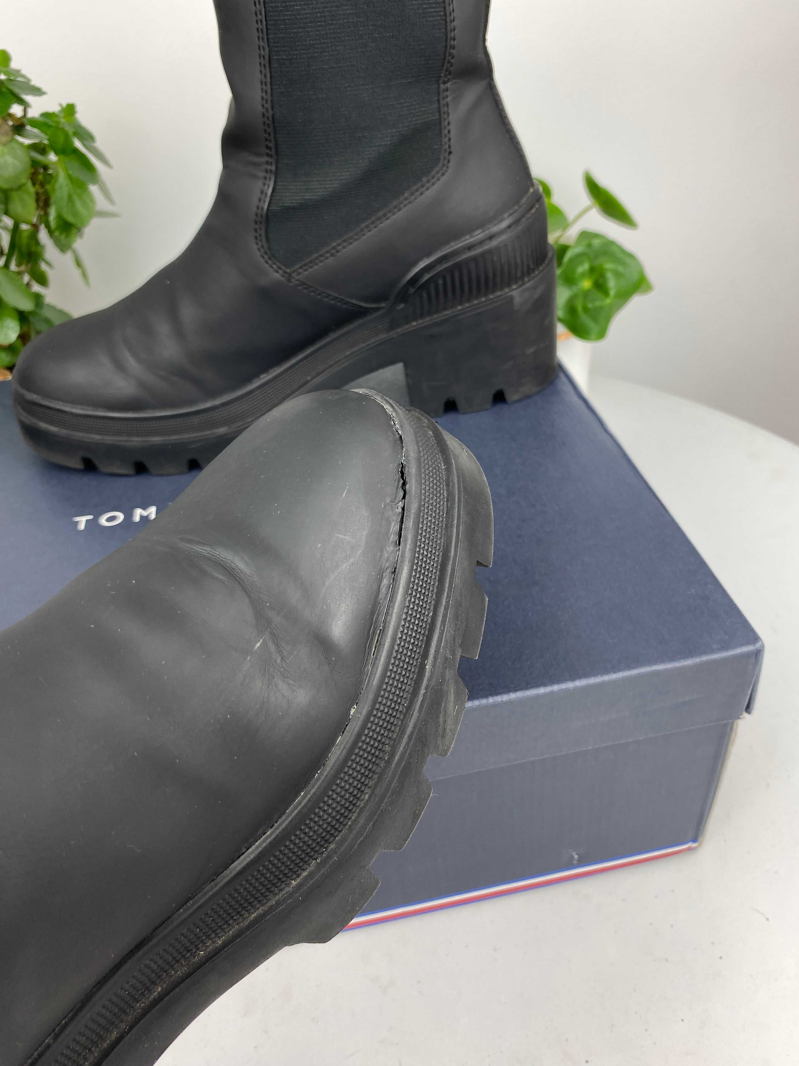 czarne buty botki sztyblety tommy hilfiger mid heel boot r. 39 n109