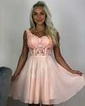 Sukienka brzoskwiniowa koronkowa 38/M gorsetowa Dagmara pretty women