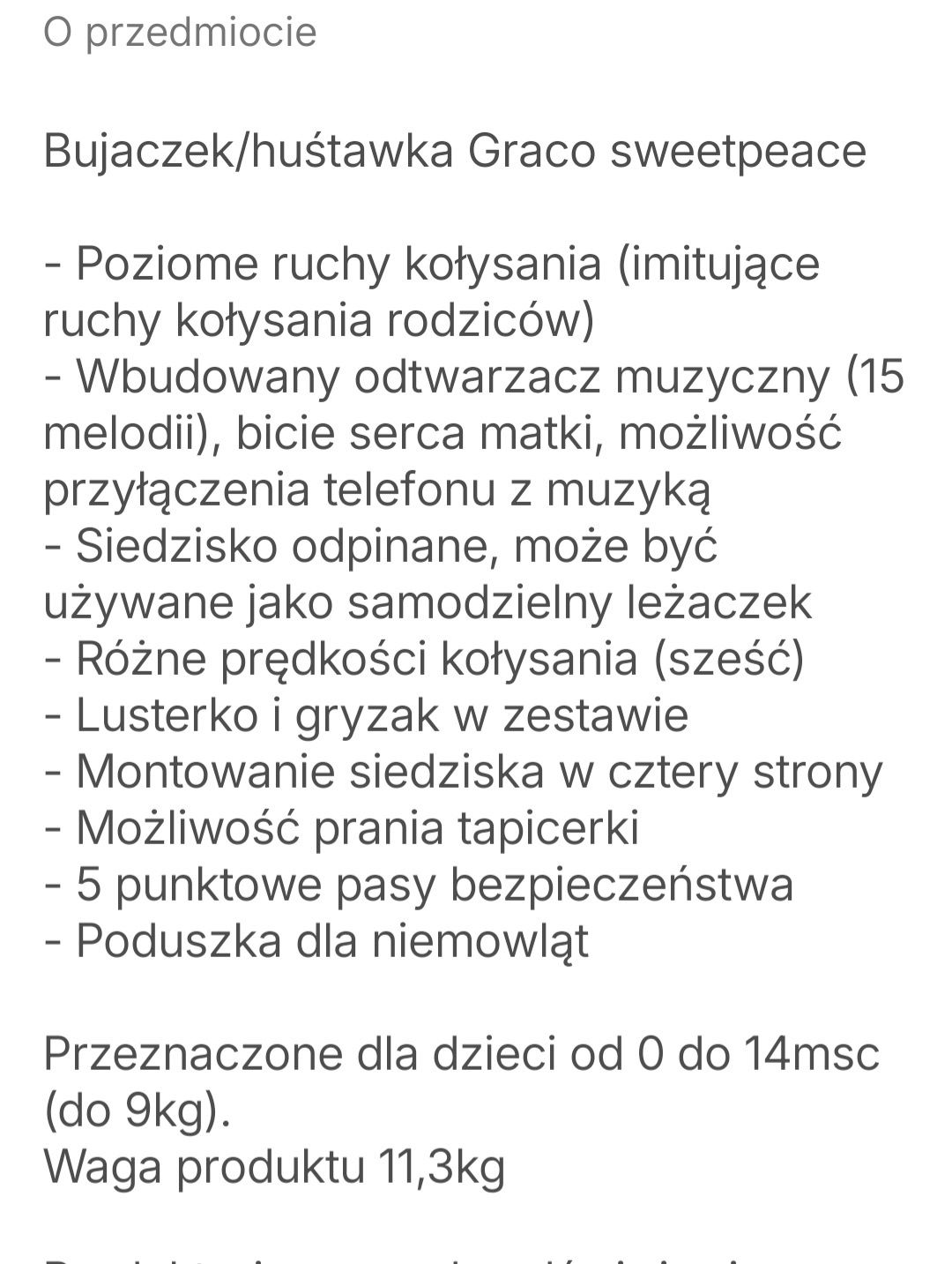 Bujaczek leżaczek huśtawka niemowlęca