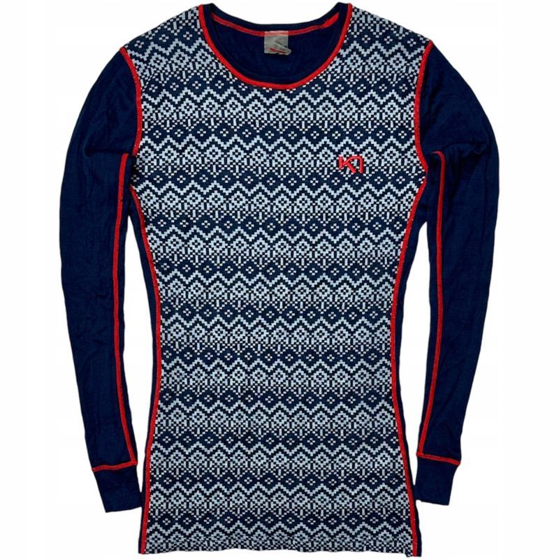 Kari Traa Wełniana Koszulka Longsleeve Damska Wzór Norweski Logo r. M