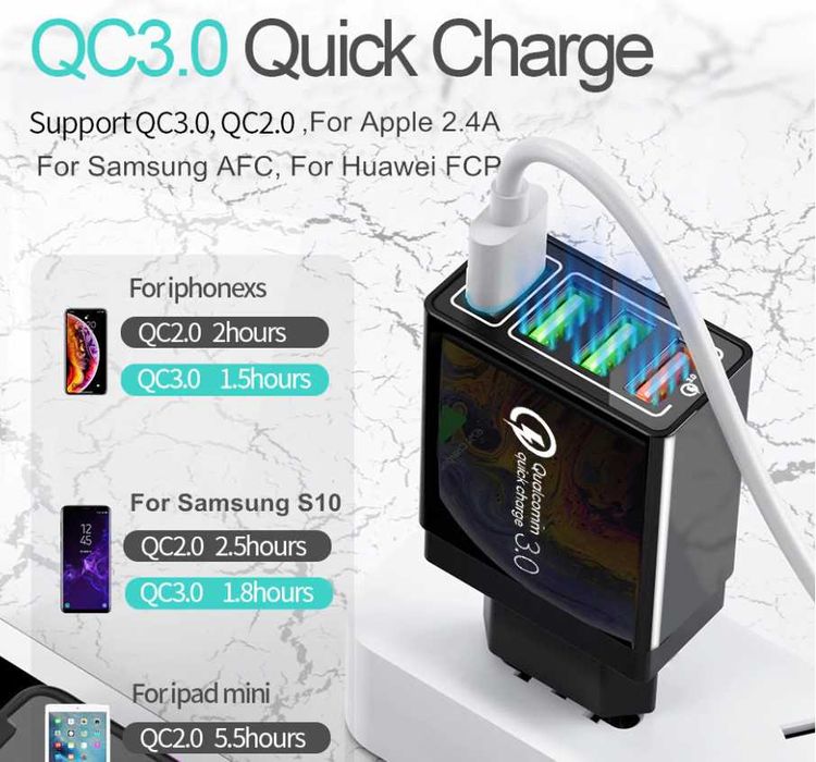 QC 3.0 35W 3A Зарядка для телефона 4 USB 5V/9V/12V зарядное BK376 БП