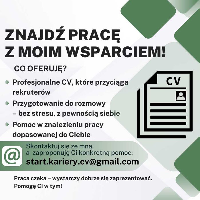 Pisanie CV /Sprawdzenie CV/ Pomoc w znalezieniu pracy/ Przygotowanie
