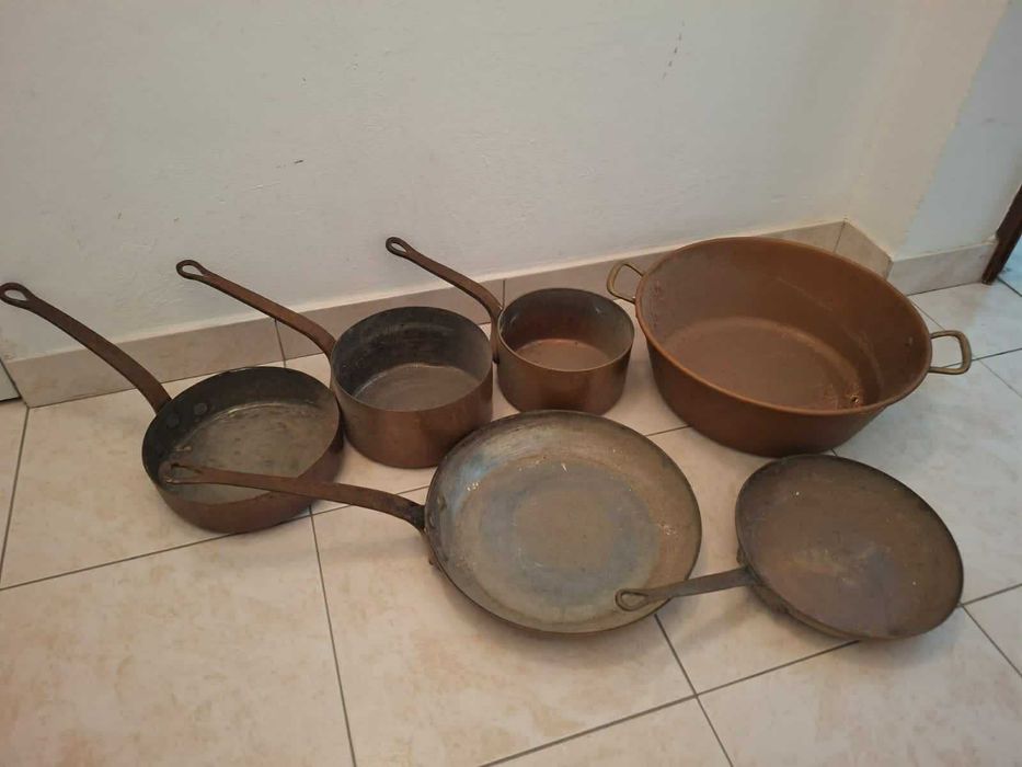 Conjunto de Panela e frigideira em cobre antigo