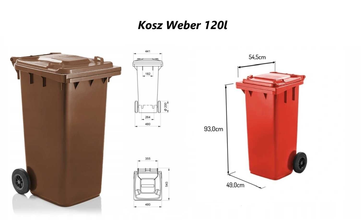 Pojemnik na odpady kosze Weber solidny 120l 240l mocny kubeł na śmieci