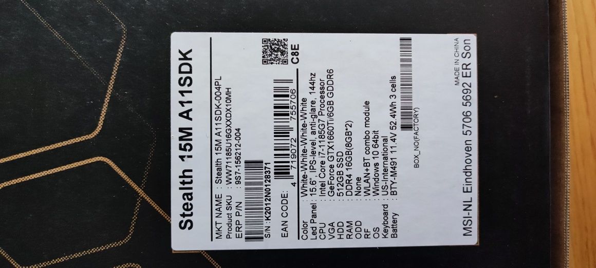 MSI stealth 15m A11SDK i7 11 g. Gtx 1660ti, 16GB, 512 SSD Zamiana PS5