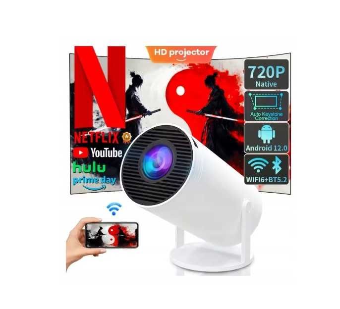 Przenośny Projektor S100 Android 12 WiFi 6 Dual Band Bluetooth 720P