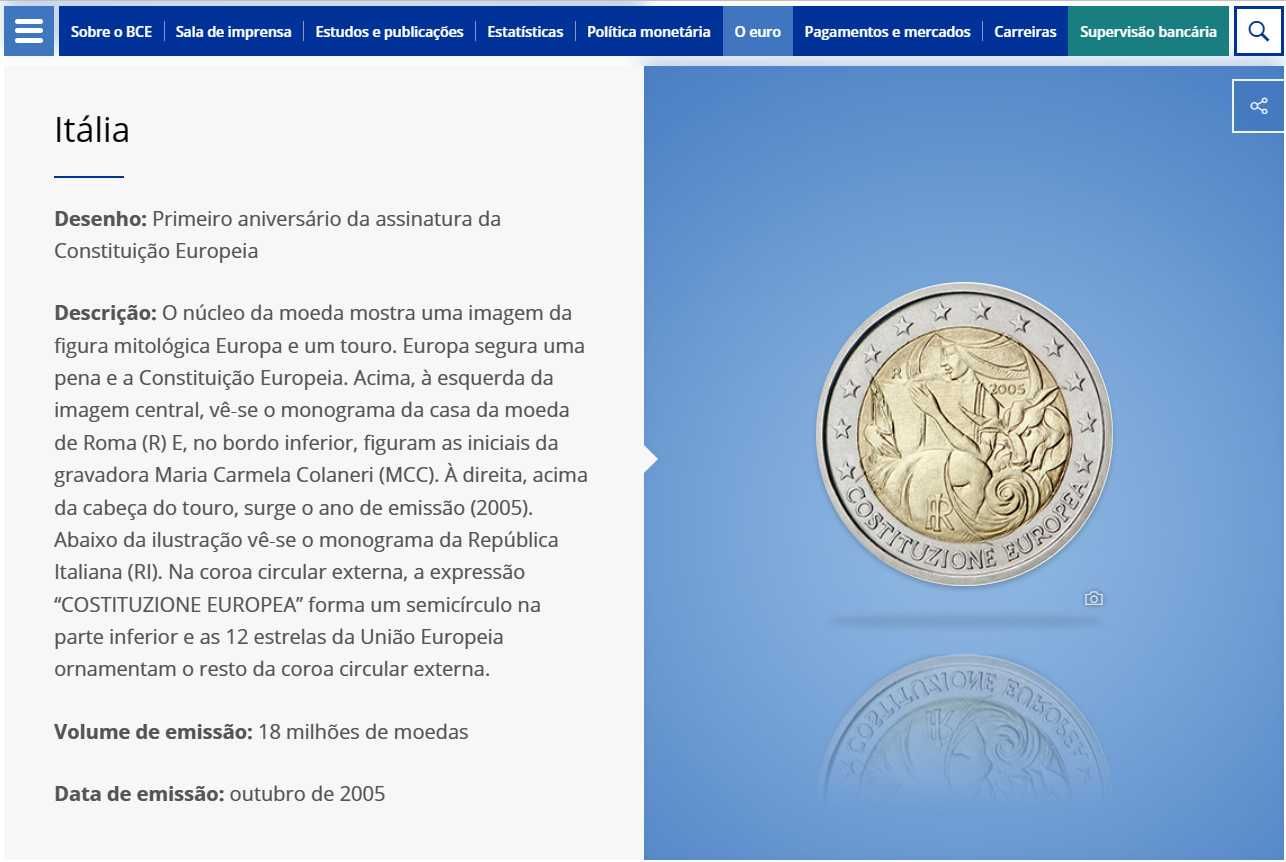 Moeda comemorativa 2 euros Itália (Aniv. Constituição Europeia)