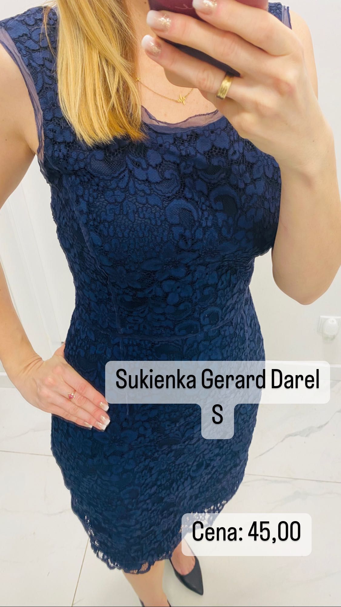 Sukienka Gerard Darel granat koronka odkryte ramiona plecy S