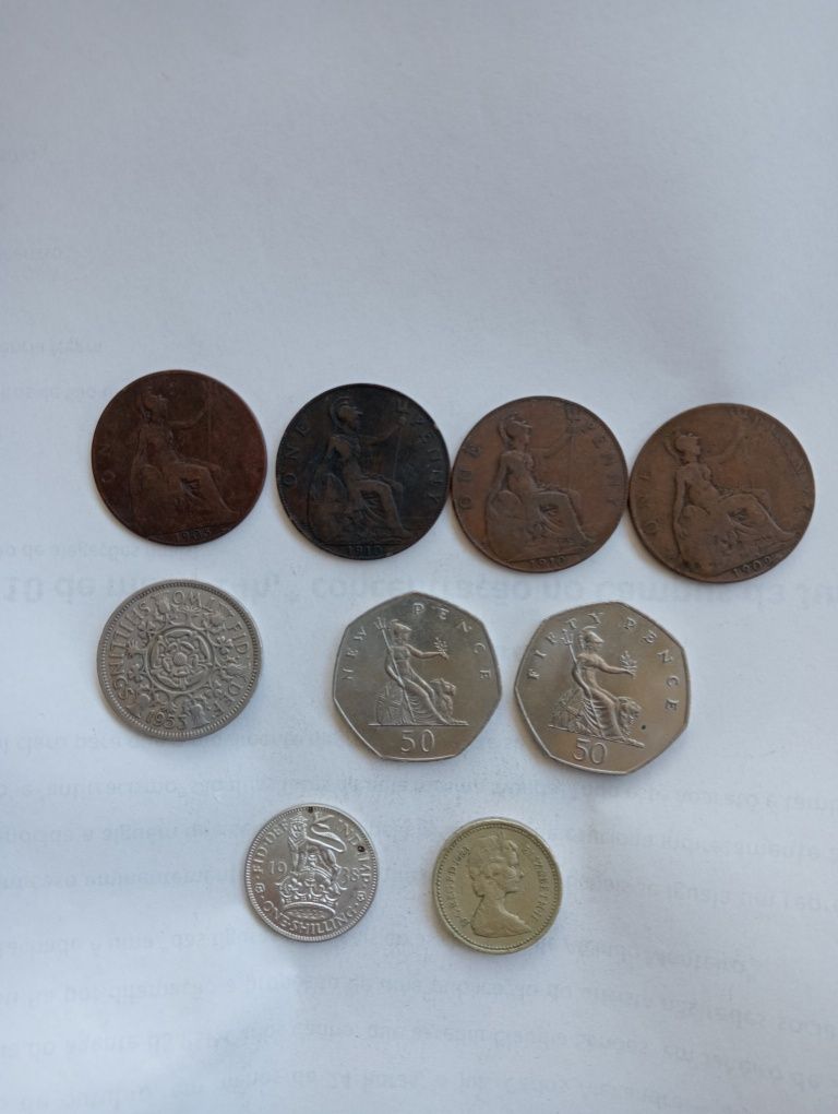 9 moedas Reino Unido 1905 a 1983