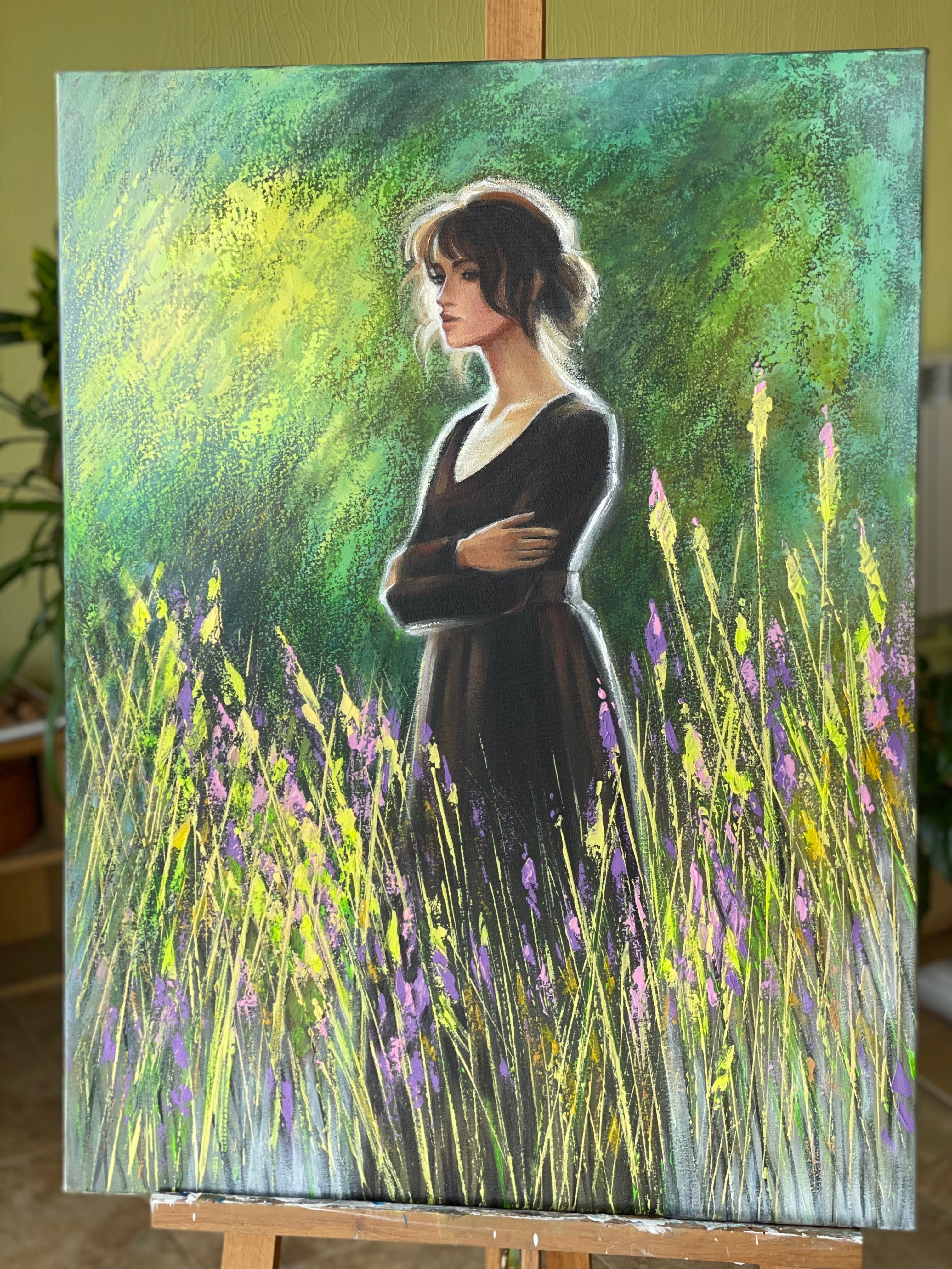 Картина пейзаж жінка «Погляд» 80х60 портрет живопис (декор в інтер’єр)