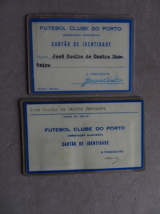 Antigo cartão Antigos cartões de sócio do Porto