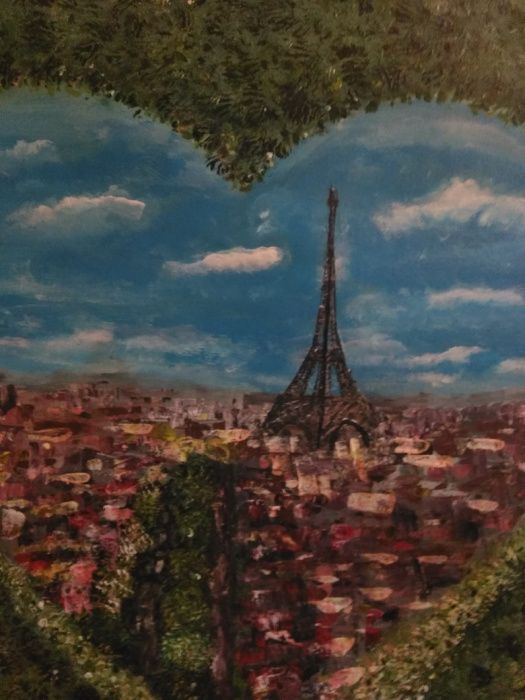 Картина "Люблю Париж" акрил Сердце Эйфелева башня painting Paris