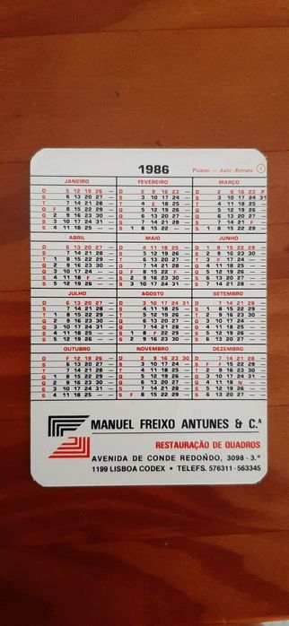 10 calendarios 1986 Pablo Picasso