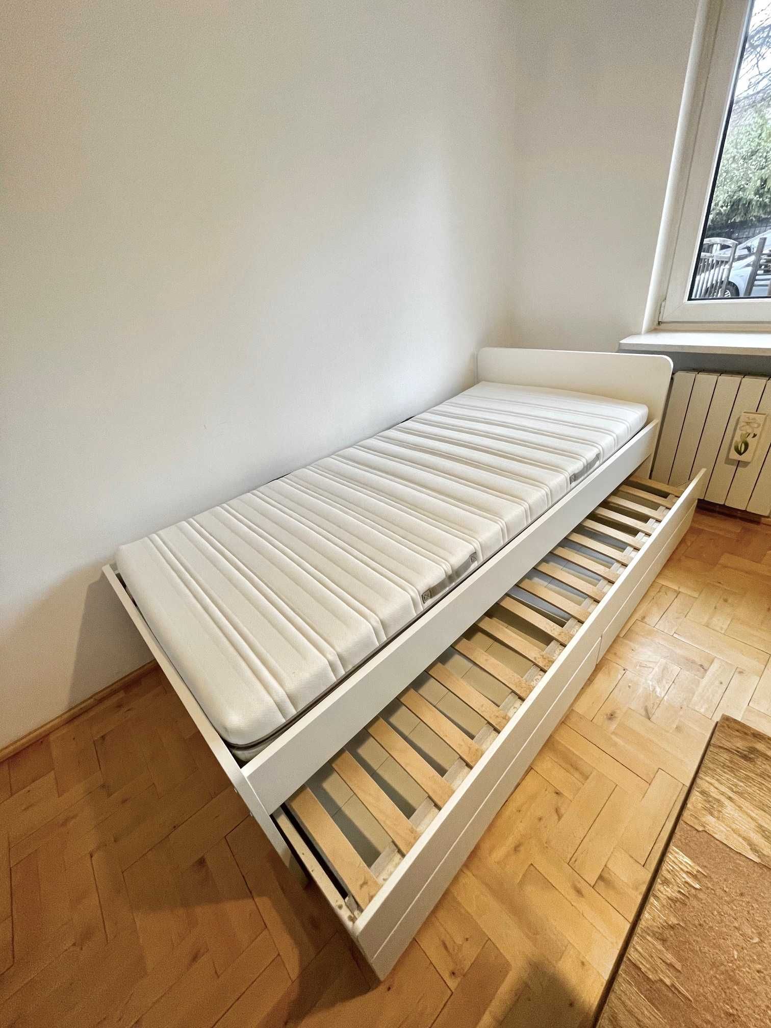 Łóżko IKEA SLAKT białe z łóżkiem dolnym i pojemnikami