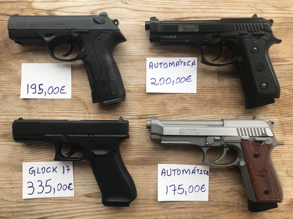 Pistolas Pressão de ar CO2 Blowback Beretta PX4 - GLOCK 17 GEN5 CHUMBOS - SwissArms PT92 METAL Automática