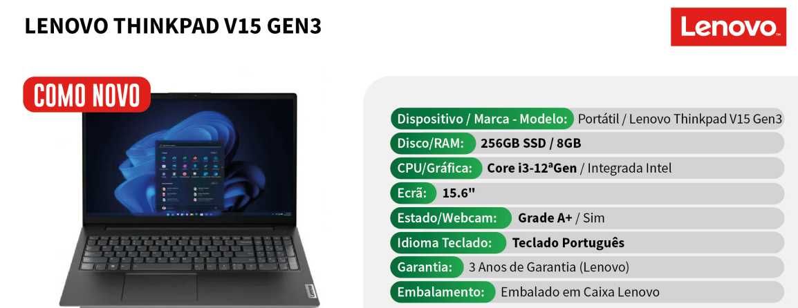 Lenovo Thinkpad V15 Intel® Core™ i3-1215U 256GB SSD/8GB Grade A+