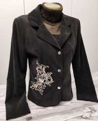 Базовий чорний вельветовий піджак жакет з вишивкою р.46-48