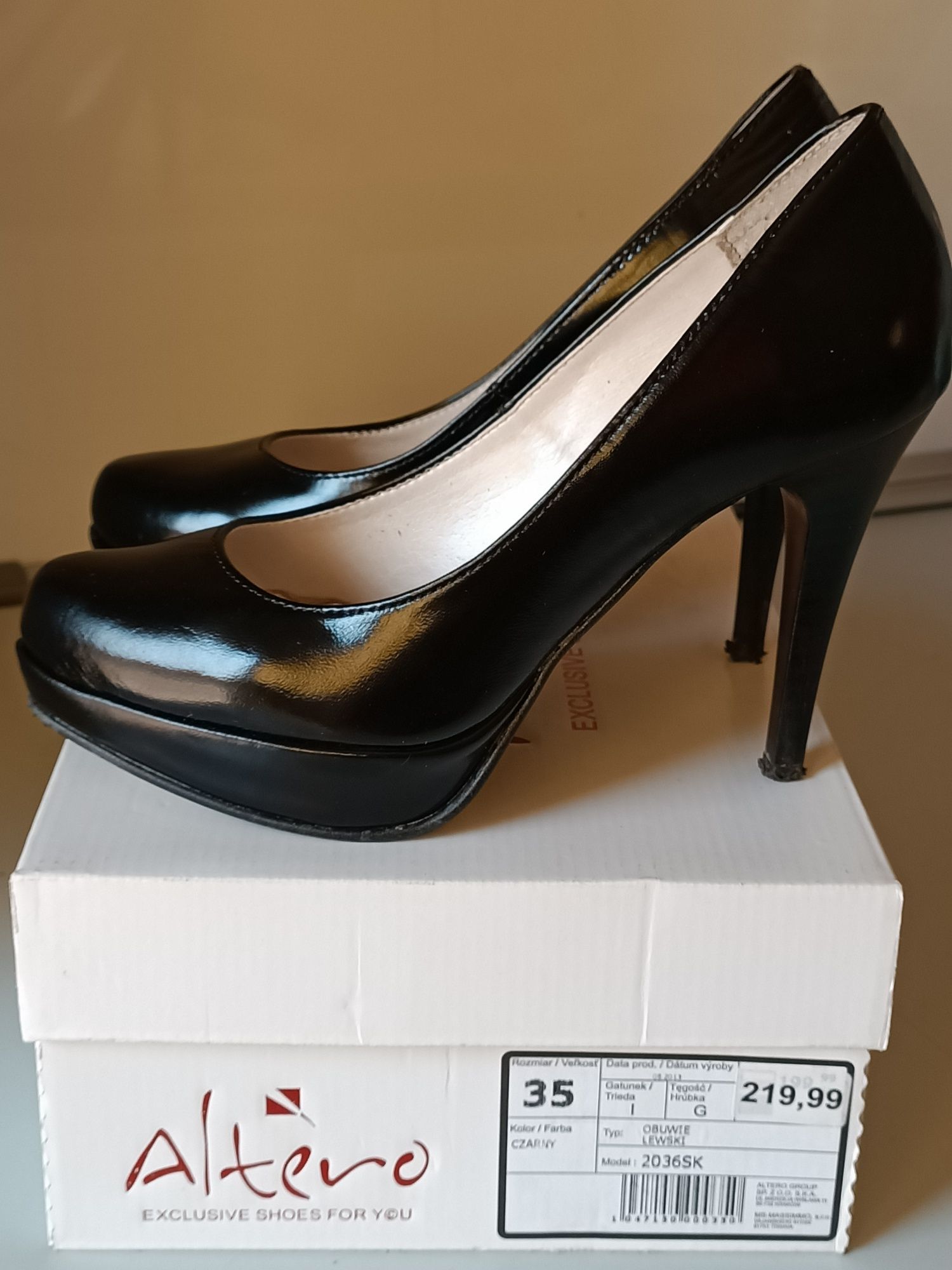 Czarne eleganckie buty na obcasie szpilki rozmiar 35