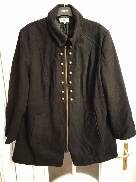 Płaszcz czarny militarny złote guziki Bonprix 54 jak nowy