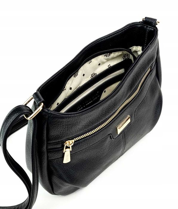 Monnari Premium torebka damska listonoszka czarna skórzana na pasku