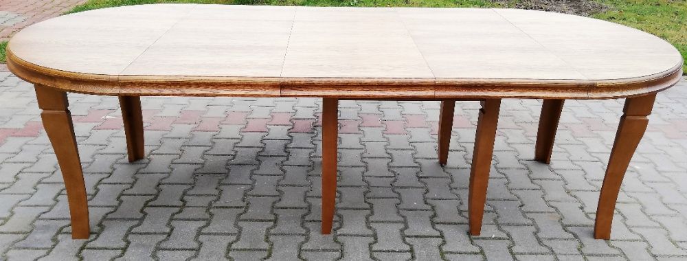 Stół okrągły lakierowany 110cm x 410cm  rozkładany 8 Nóg  Dębowy