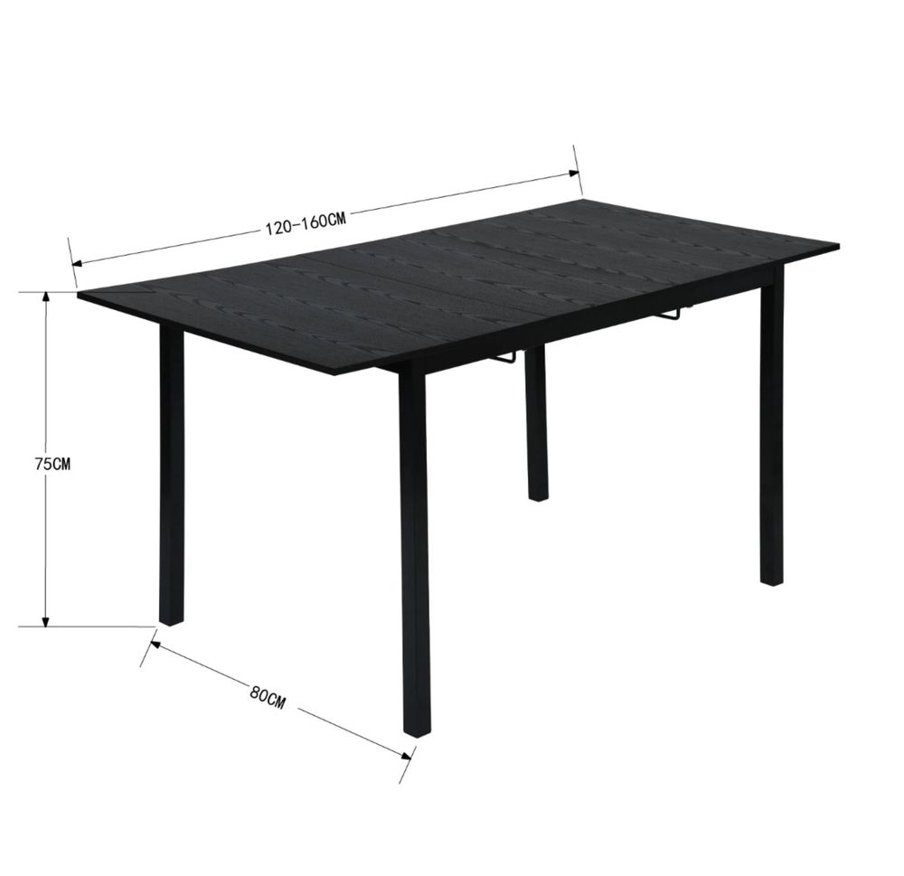 Bari Black stół do jadalni rozkładany 120-160 cm x 80 cm