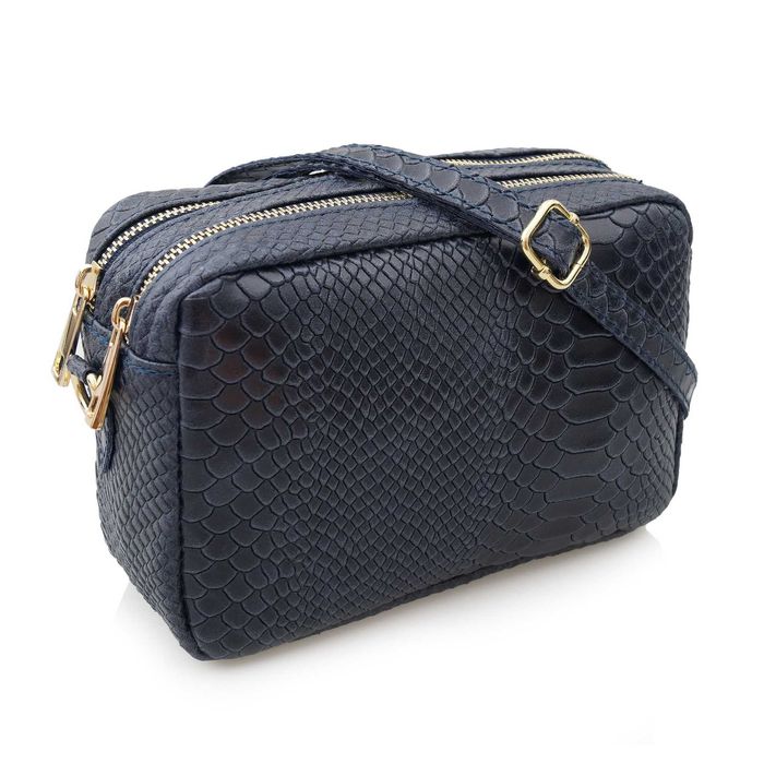 TOREBKA skórzana listonoszka kroko z paskiem V401 granatowa