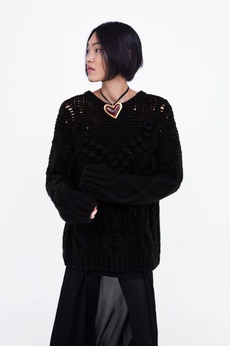 ZARA! Sweter z frędzlami i pomponami! Boho, gruby splot! HIT BLOGEREK!