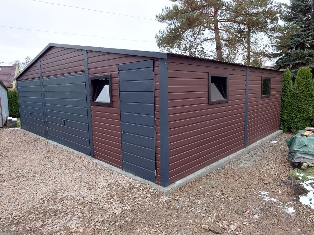 Garaż blaszany drewnopodobny 6x6 plus 2m wiata
