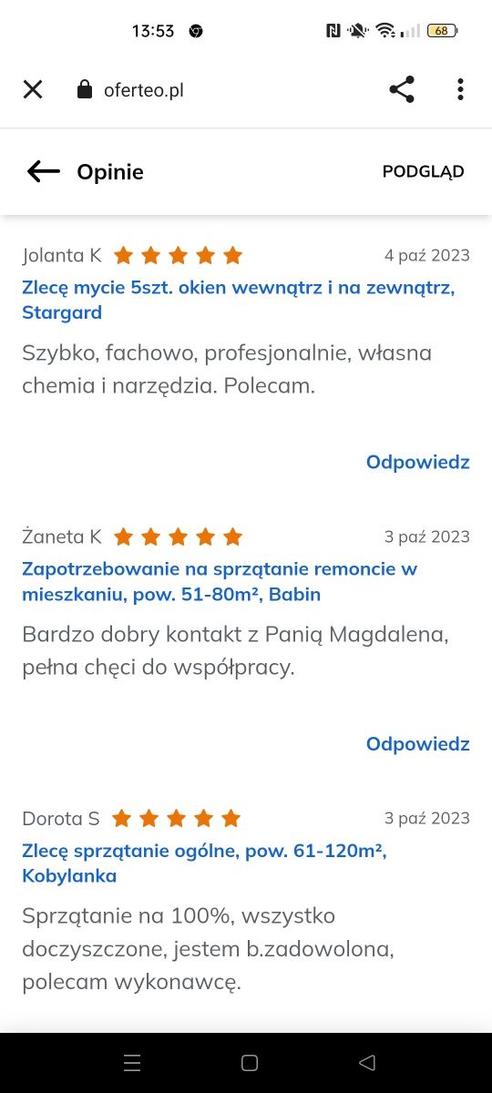 Sprzątanie domów, mieszkań ,biur, sprzątanie po remonci . Mycie okien.