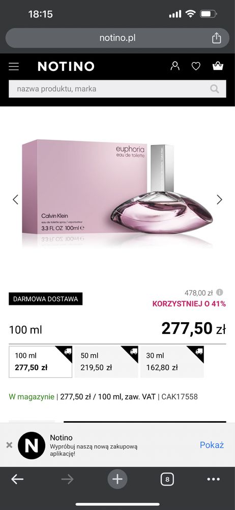 Oryginalny perfum Calvin Klein