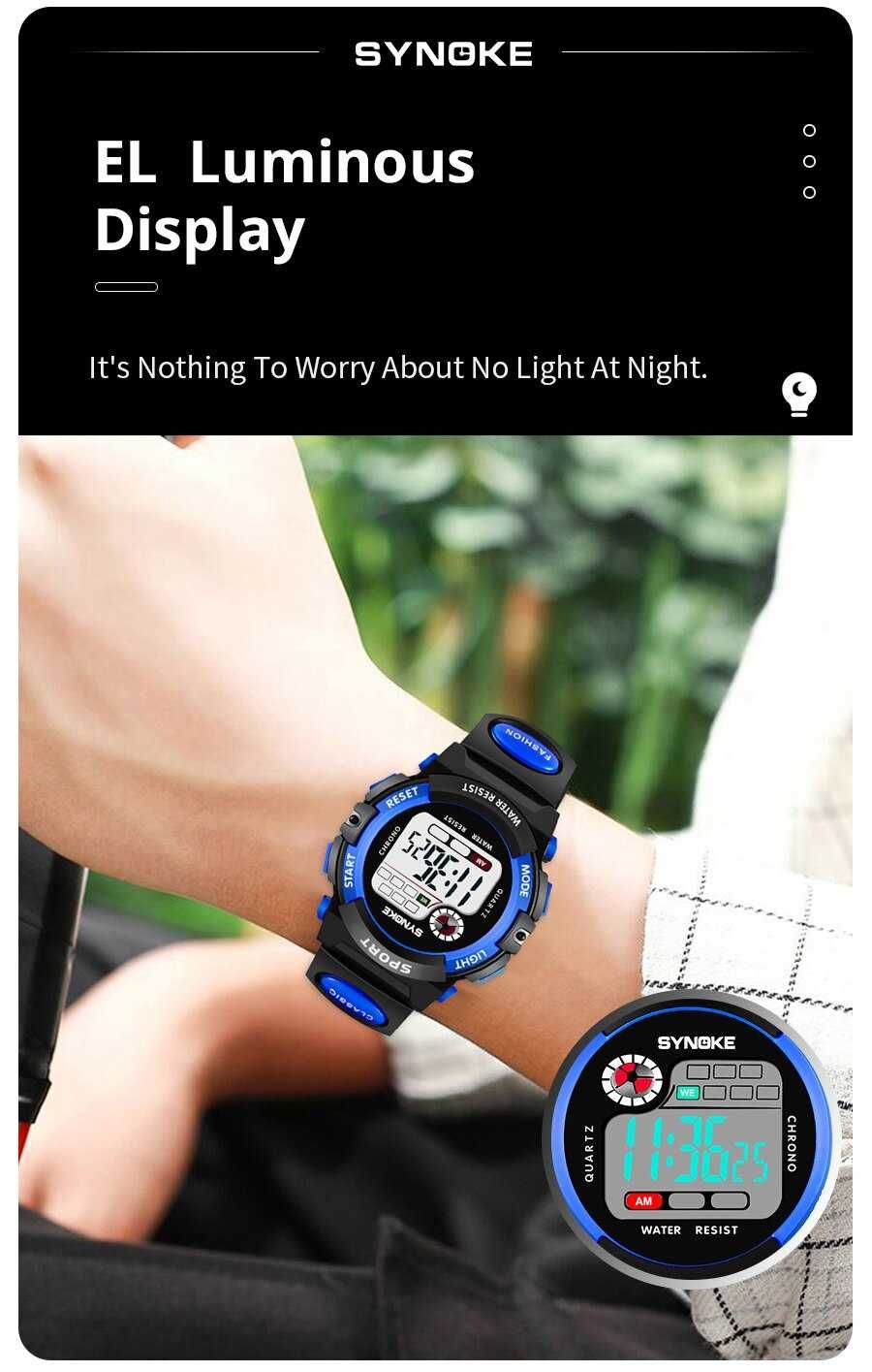 Zegarek męski elektroniczny Synoke sportowy dla dzieci stoper datownik