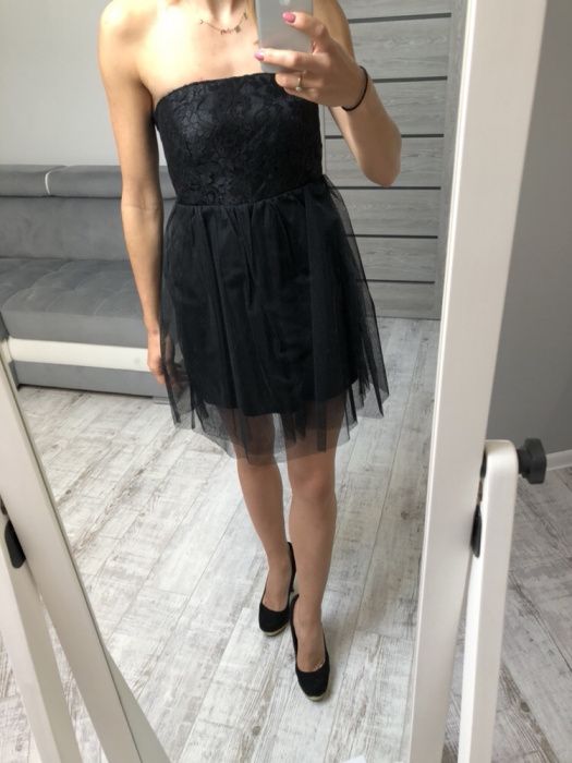 Sukienka suknia koktajlowa czarna tiul rozmiar xs espirit sylwester