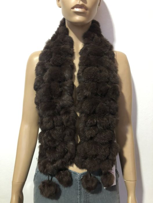 Nowy szalik brąz czekoladowy futro naturalne,metka Gatta szalik królik