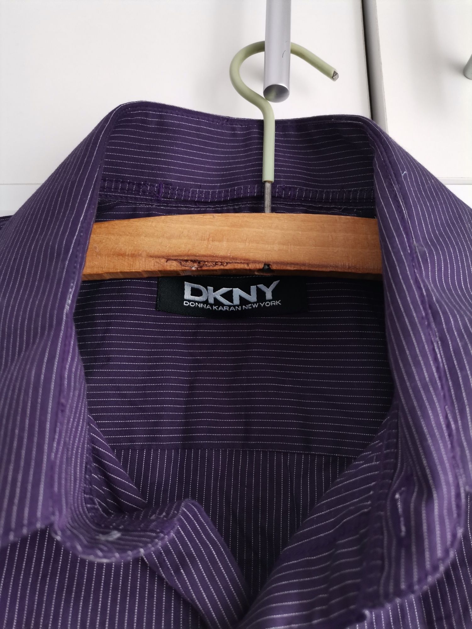 Bawełniana fioletowa koszula w paski DKNY bawełna S M