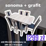 Nowe: STÓŁ ROZKŁADANY + 6 KRZESEŁ, sonoma + grafit , dostawa cała PL