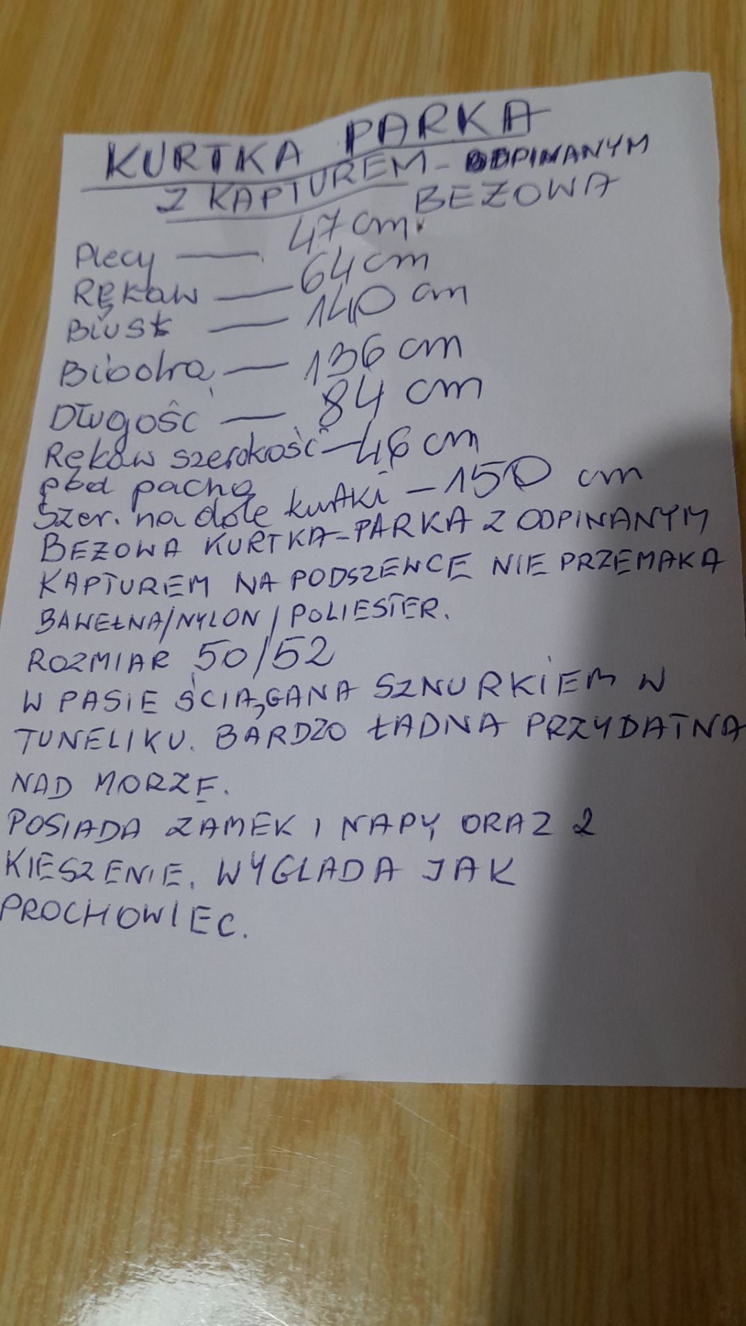 Kurtka wiosenna parka rozm. 50