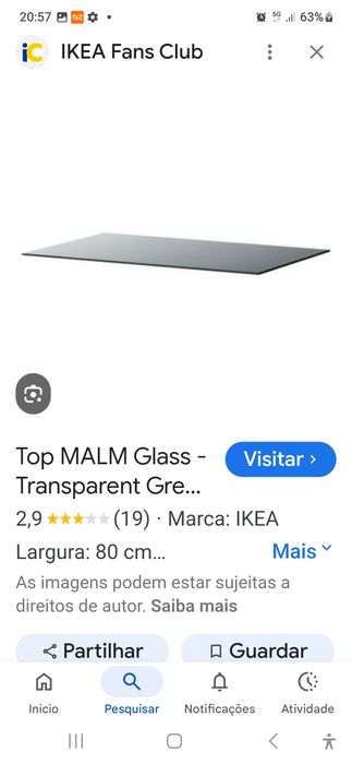 Tampo de vidro para comoda malm