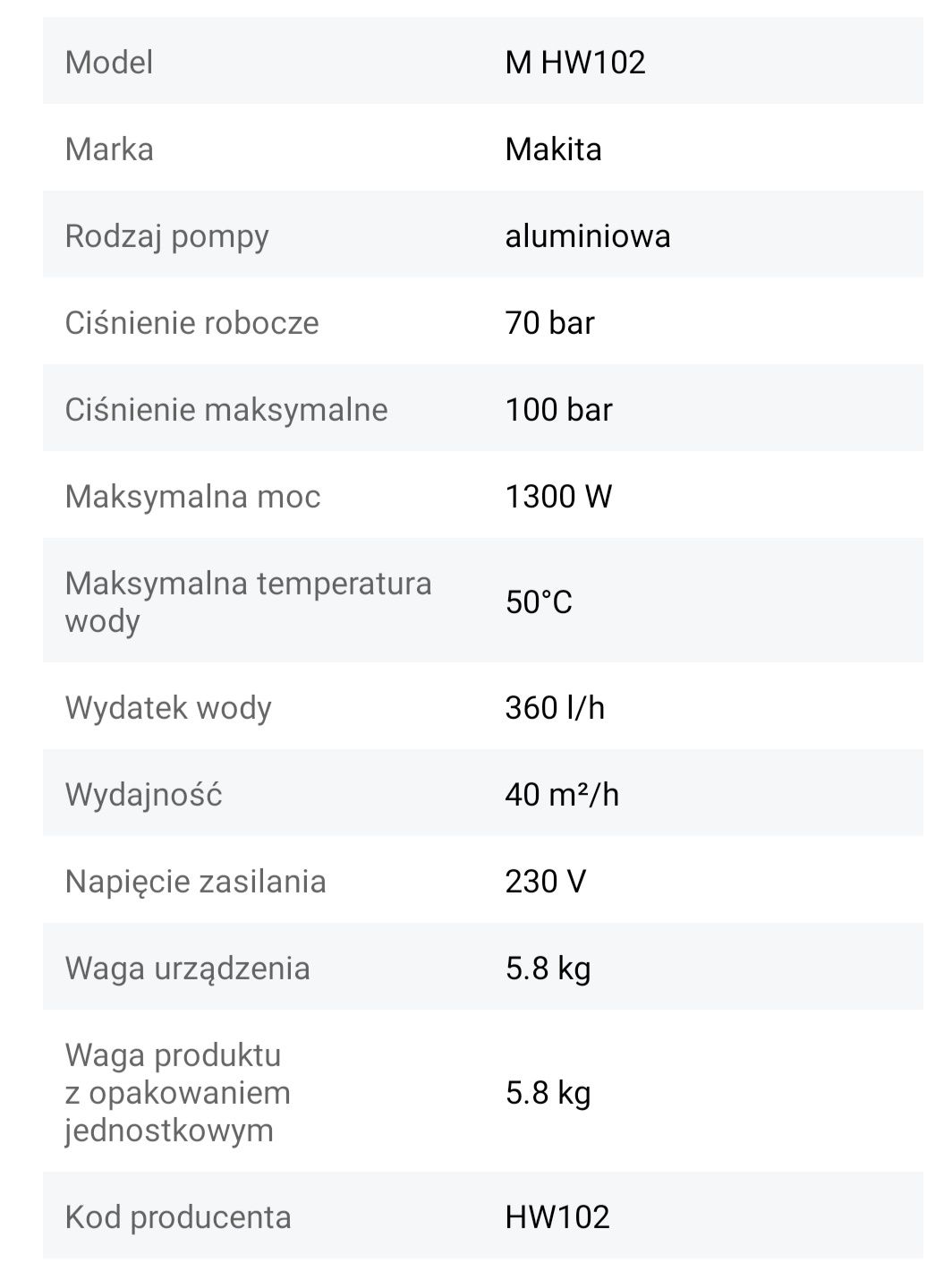 Myjka ciśnieniowa Makita 70 bar 1300 W