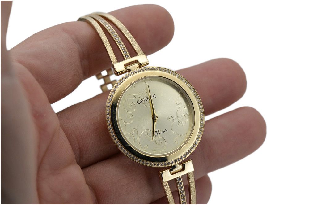 Prześliczny 14k 585 złoty damski zegarek Geneve lw097y Tanio!